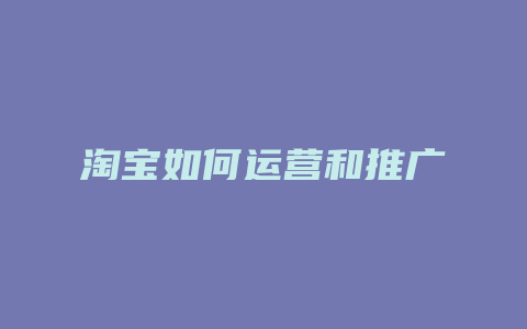 淘宝如何运营和推广