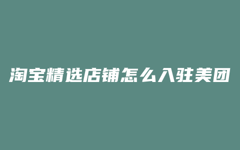 淘宝精选店铺怎么入驻美团