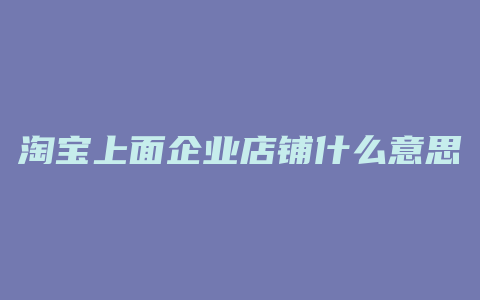 淘宝上面企业店铺什么意思