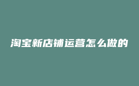 淘宝新店铺运营怎么做的