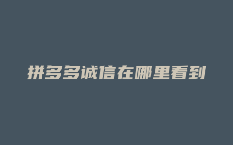 拼多多诚信在哪里看到